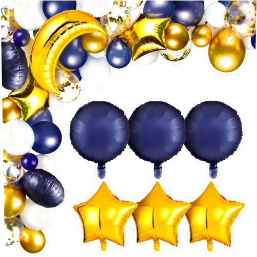 Zhanmai 110 PCS Sky Night Moon Star Theme Navy Balloons Garland Kit Blue Gold and White Balloons with 36 Inch Gold Moon Balloon 18 Inch Star Foil Balloon Pack for Birthday Party Decoration