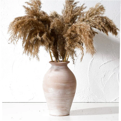 LUKA Ceramic Rustic Farmhouse Vase, 9.2 inch Whitewashed Terracotta Vase, Pottery Decorative Flower Vase,Clay Decorative Vases for Home Decor, Table, Living Room, Shelf, Mantel Decoration