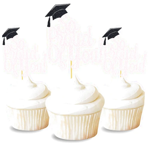 DOMOO OF DREAMS So Proud Of You Cupcake Toppers Graduation Decoration Food Picks Congrats Grad Party Supplies Pink