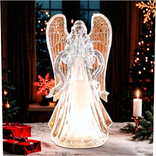 Yinns Christmas Angel Figurines, 12 Inch Trumpet Angel Figurines, Christmas Light Up Angel with Wings and Trumpet, Tabletop Decor for Xmas Decoration Indoor Home Party Supplies