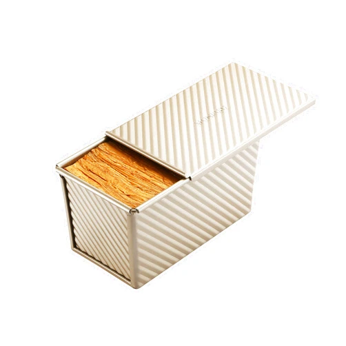 Monfish Pullman loaf Pan – loaf pan w lid - Wavy Non-Stick Toast Mold - Loaf Bread Baking Pan champagne gold (8.5x4.75x4.5)