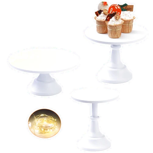 VILAVITA 3-Set Modern Cake Stands Round Cake Stand Cupcake Stands for Baby Shower, Wedding Birthday Party Celebration, Matte White
