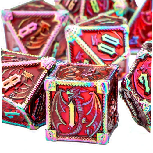KERWELLSI Polyhedral Dice Set, Red Metal DND Dice Set, 7 Piece Dungeons and Dragons Dice for Role Playing, D and D dice Set D&D, RPG D20 D12 D10 D8 D6 D4