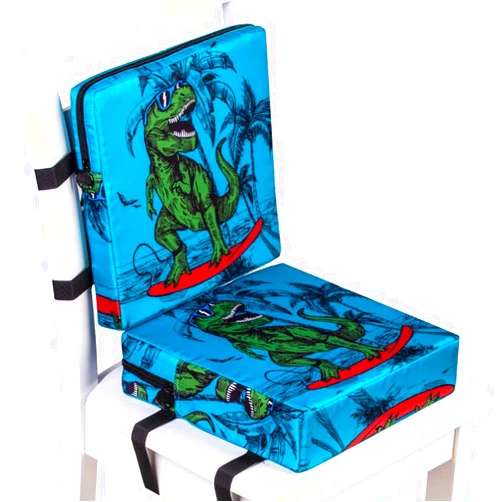 Gxtvo 2PCS Toddler Booster Seat for Dining Table, Chair Increasing Cushion for Baby Kids, Washable Thick Chair Seat Pad Mat Strap, Portable Dismountable Adjustable Highchair Booster - Dinosaur Blue