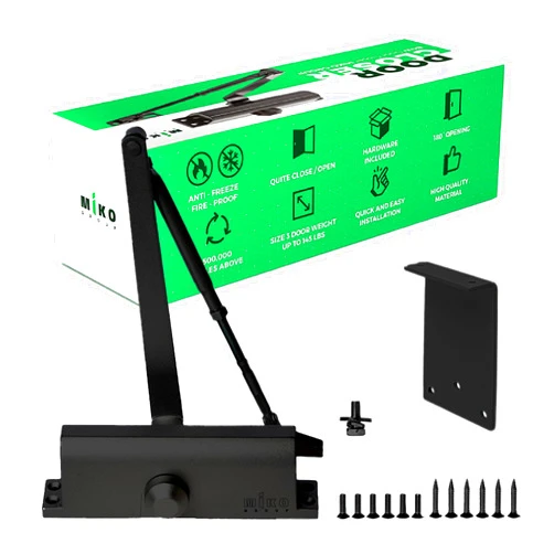 Miko Group Miko Automatic Door Closer - Hydraulic, Medium/Heavy Duty, Commercial/for Home, Soft Auto Silent Adjustable Door Closer, Grade/Size 3, Interior - Exterior, No Slam, Parallel Arm, UL10C, (Black)
