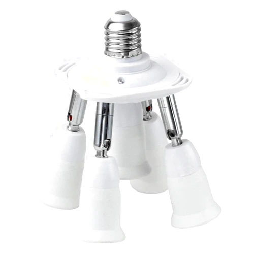 JACKYLED 5 in 1 Light Socket Splitter E26 E27 Adapter Converter Standard LED Bulbs Holder 360 Degrees Adjustable 180 Degree Bendable Max Watt 300W