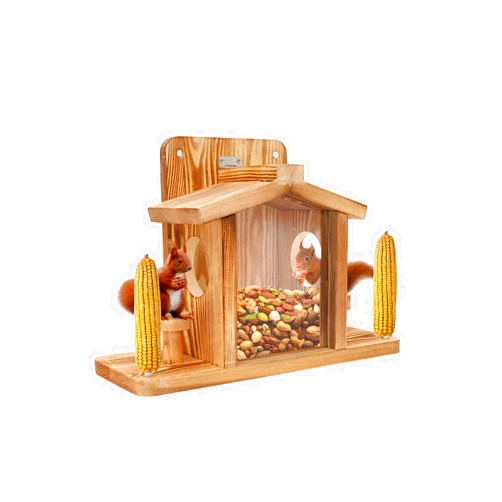 Turosur Squirrel Feeder, Squirrel Feeders for Outside Winter Wooden Squirrel Houses for Outdoors Peanuts Nuts Corn Cobs Holder Durable Chipmunk Feeder Funny Squirrel Picnic Table Feeder Box