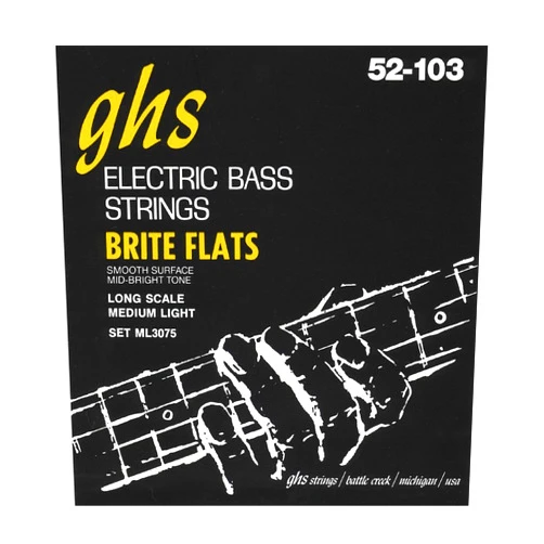 GHS Strings Brite Flats Bass Guitar Strings (ML3075), Medium Light, 52-103