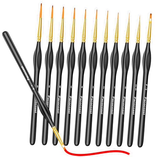 Pacocoast Detail Paint Brushes Set, 12PC Miniature Brushes for Fine Detailing & Art Painting, Small Tiny Paint Brush Perfect for Acrylic, Citadel, Paint by Number, Figurine, Craft, Models, Warhammer 40k (Black)