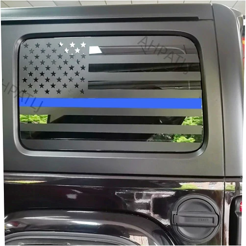 AHPATLJ Rear Side Window American Flag Decal Fits Jeep Wrangler JL JLU 2018 2019 2020 2021 2022 2023 Black USA Vinyl Stickers for Back Window Glass,Precut Exterior Accessories 4 Door(Thin Blue Line)