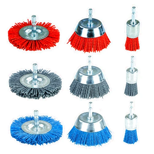 SALI 9 Pack Nylon Filament Abrasive Wire Brush Wheel & Cup Brush Set with 1/4 Inch Hex Shank, 3 Sizes Nylon Drill Brush Set for Removal of Rust Corrosion Paint