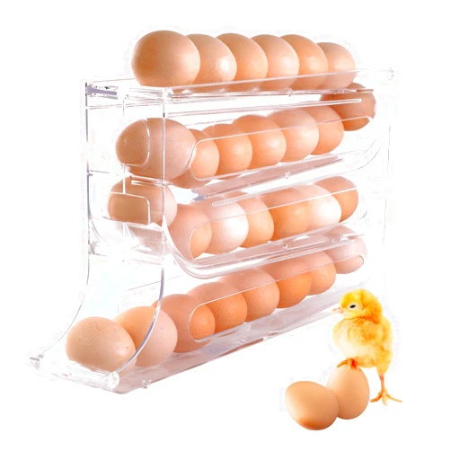 Gnodry 4-Tier Large Capacity Egg Holder for Fridge, Eggs Dispenser Auto Rolling, Egg Organizer for Refrigerator, Egg Rack for Refrigerator (Transparent)