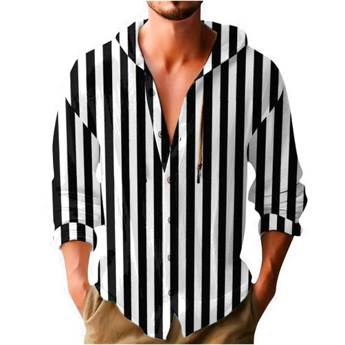 Generic Mens Linen Shirts Casual Button Down Shirts Men's Casual Fashion Hooded Spring and Casual Hewaiian Beach