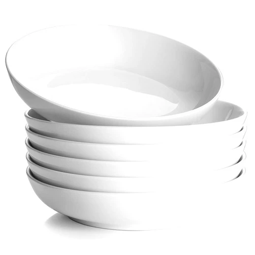 Y YHY Pasta Bowls, 30oz Salad Bowls White Soup Bowls Large Pasta Serving Bowl Porcelain Pasta Plates Wide and Shallow Bowls Set of 6 Microwave Dishwasher Safe Valentines Day Gift