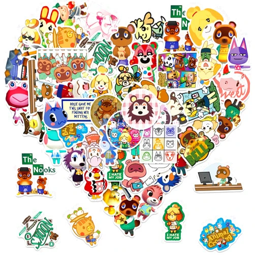 CHVISO 50pcs Animal Crossing Cartoon Stickers for Kids,Lovely Animal Stickers, Vinyl Waterproof Stickers for Laptops,Water Bottle,Guitars,Snowboards, Kawaii Animal Crossing New Horizons Stickers for Girls.