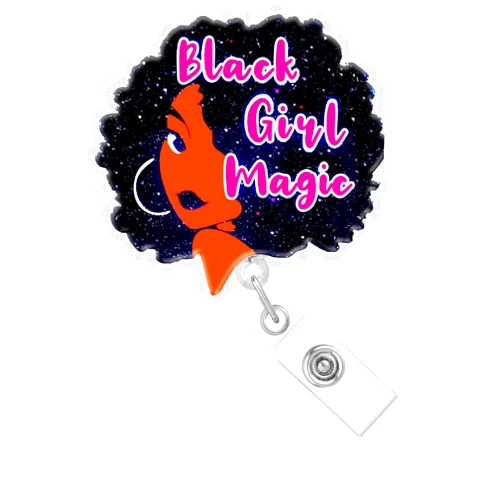 Abamilaka Black Girl Magic Funny Badge Reel Retractable Clip Nurse Nursing Badge Reels Holder Acrylic Glitter RN CNA Badge Clips Cute Medical Assistant Name Tag Office Worker Hospital Accessories