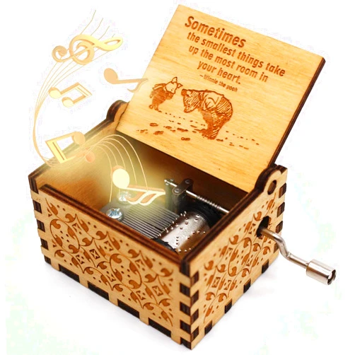 Ukebobo Wooden Music Box - The Pooh Saying Music Box, Gift for Friend, Merry, New Year's Gift - 1 Set