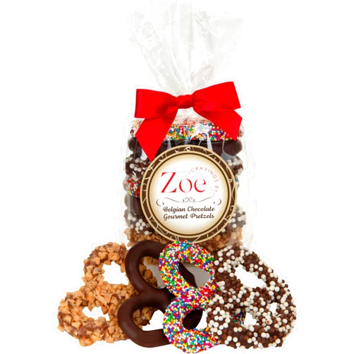Cravings by Zoe Chocolate Covered Pretzels Gift Bag 8 oz | Gourmet Chocolate Pretzels | Kosher Chocolate Food Gift Box for Birthday, Get Well, Thank You, Corporate & Holiday Gifting for Men & Women