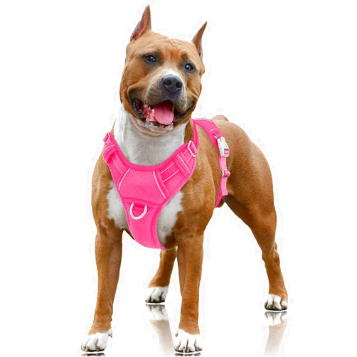 BARKBAY No Pull Dog Harness Large Step in Reflective Dog Harness with Front Clip and Easy Control Handle for Walking Training Running with ID tag Pocket(Pink,L)