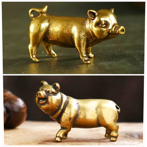 MHYGKTXRA 2pcs Decorative Brass Pig Figurine Statue - Unique Collectible Animal Decoration, Perfect for Home, Office, or Garden