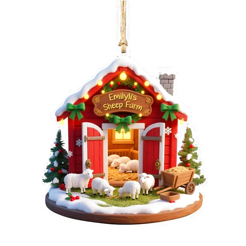 Condlin Customized Farm and Animal Xmas Gifts Holiday Ornament for Farm Lover Custom Name Sheep Animals Xmas Hanging Ornament Personalized Animal Lover Family Sheep Farmhouse Hanging Keepsake Gifts