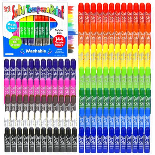 The Pencil Grip Kwik Stix Solid Tempera Paint Sticks, 144 Colors, Washable Paint Sticks for Kids, Super Quick Drying, Non-Toxic, Allergen Free, Paint Sticks Class Pack in Assorted Classic Colors, Paint for Kids and Toddlers