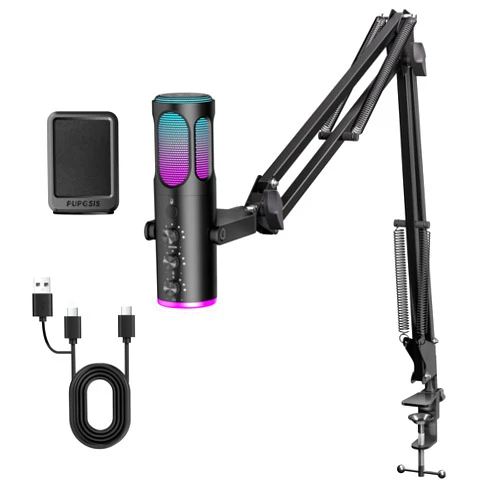 P PUPGSIS PUPGSIS Gaming Microphone for PC, USB Condenser Mic for PS4/5 and Mac, Noise Cancellation Computer Mic with Mute, Reverb, Adjustable Boom Arm, Pop Filter for Streaming/Podcasting/Recording/YouTube