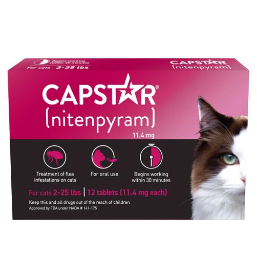 Capstar (nitenpyram) for Cats, Fast-Acting Oral Flea Treatment for Dogs 2-25 lbs, Vet-Recommended Flea Medication Tablets Start Killing Fleas in 30 Minutes, 12 Doses