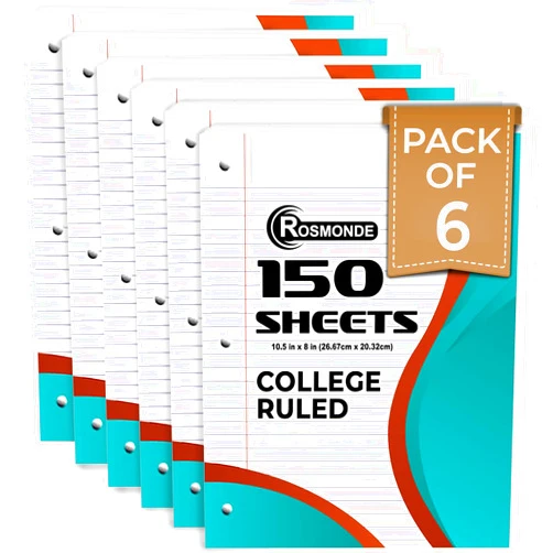 Rosmonde Loose Leaf Paper, 900 Sheets, 6 Pack, College Ruled, 8