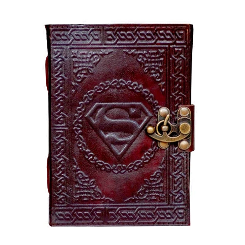 SH SHIFAA HANDICRAFT Handmade Superman Sign Embossed Leather Journal Notebook Unlined Paper, Brown Diary Notepad Gift 7 x 5 Inches (Brown) Small