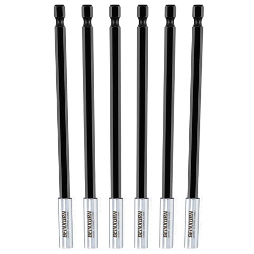 GEINXURN 6Pc 6Inches Screwdriver Bit Holders, Cr-V Extension Socket Drill Bit Magnetic Holder Hex Shank Quick-Change Drill Bit Guide