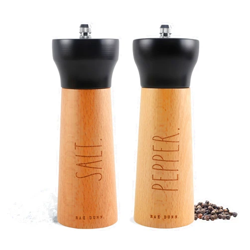 Rae Dunn Salt and Pepper Grinder Set of 2 - Bamboo Sea Salt Pepper Grinder - Classy Salt and Pepper Shakers - Pepper Mill & Salt Mill, Black