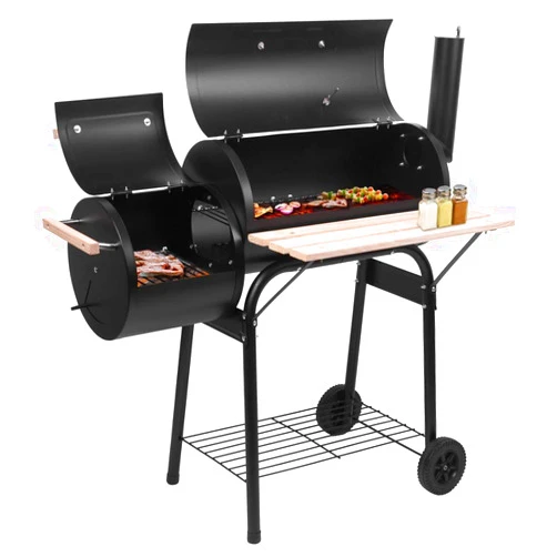 Cffuvros Outdoor Patio Barbecue Cooker with Side Fire Box, Portable Backyard Steel BBQ Oven with Wheels, Charcoal Grill and Offset Smoker with Diameter 15cm Plastic Wheel, for Camping Picnic,Party