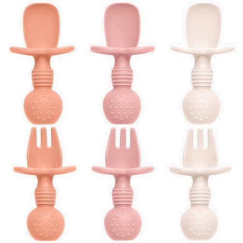 Eascrozn 6 Pack Baby Spoons and Forks Set, Silicone Baby Spoons Self Feeding 6 Months for Toddler Utensils,BPA Free, Baby Led Weaning Supplies Feeding Essentials,Dishwasher and Boil Safe