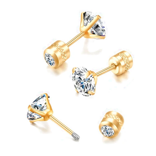 Renkovte Flat Screw Back Stud Earrings,Safety Screw on Flatback CZ Earrings for Cartilage Helix Piercing for Women Men Hypoallergenic