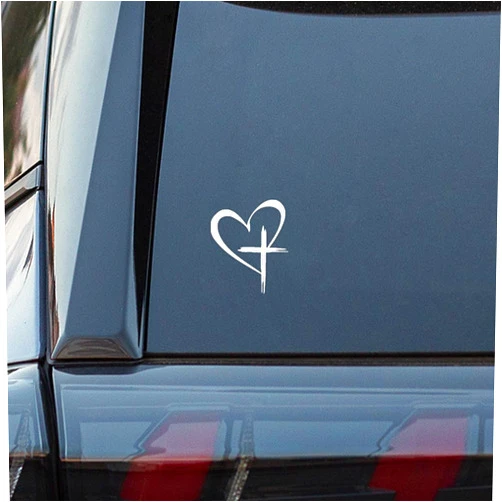 KITUREK Love Cross Sticker Decal, Love Heart Cross Stickers, Decal Vinyl Sticker for Notebook, Car, Laptop, Window 6.3''x4.13'' (Small)