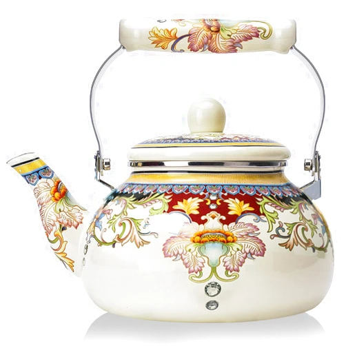 OLYTARU Floral Ceramic Enamel Teapot Tea Kettle for Stovetop,Large Porcelain Enameled Teakettle (white) (2.4L, white2)