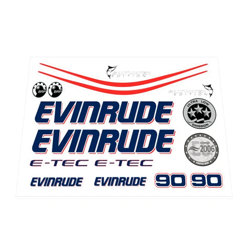 Generic Pulse Decals Evinrude 90hp E-Tec Outboard Motor Decal (Sticker) Set - White Cowl Red Stripe, Various, EVIN90WCSS