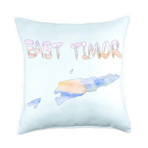 MASH MOSH Multicolor Watercolor East Timor Map, digital Artwork Throw Pillow, 18x18
