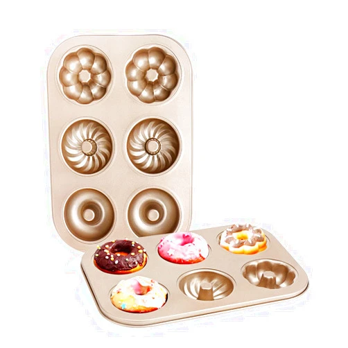 Beasea Donut Molds for Baking 6-Cavity, 2 Count Doughnut Baking Pan Nonstick, Donut Hole Pan Donut and Bagel Pan, Carbon Steel Mini Donut Pans, Donut Tray Bagels Mold for Oven