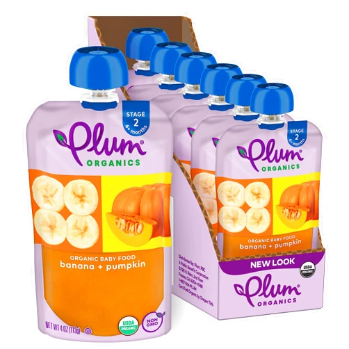 Plum Organics Stage 2 Organic Baby Food - Banana and Pumpkin - 4 oz Pouch (Pack of 6) - Organic Fruit and Vegetable Baby Food Pouch