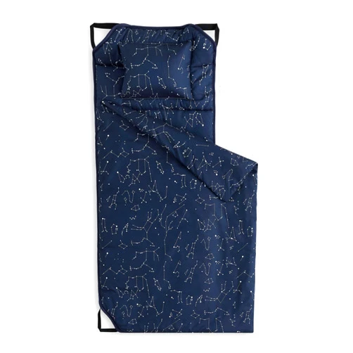 Wake In Cloud - Cot Nap Mat with Pillow and Blanket, for Toddler Kids Boys Girls in Daycare Kindergarten Preschool Pre K with Elastic Corner Straps, Spaces Stars Planet Galaxy, Navy Blue