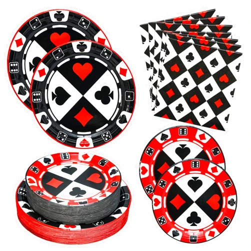 Osonm 180PCS Casino Party Supplies Serve 60, Poker Party Paper Plates and Napkins Kit for Casino Night Poker Club Birthday Party Decorations, Includes Dinner Plates, Dessert Plates, Napkins