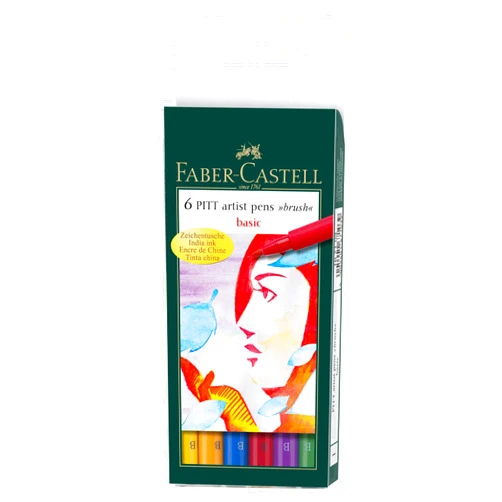 Faber-Castell PITT Artist Brush Pens, Basic, 6-Pack