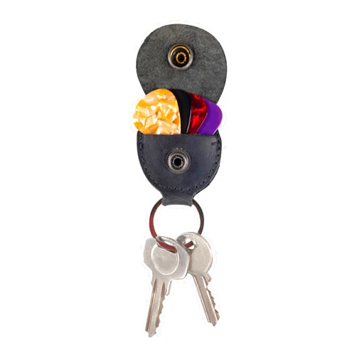 Hide & Drink, Guitar Pick Holder with Ring, Key Organizer, Keychain for Guitar Players, Full Grain Leather, Handmade, Charcoal Black