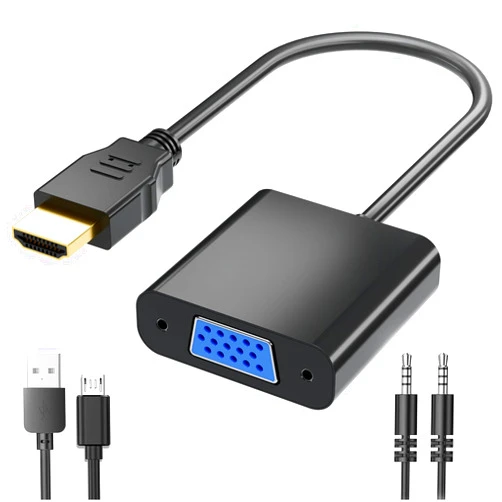 PANPEO HDMI to VGA, Gold-Plated HDMI to VGA Adapter (Male to Female) Contain 3.5mm Audio Port and Power Supply Port Computer, Desktop,Laptop,PC,Monitor,Projector,HDTV,Roku,Xbox,Support 4K 1080P