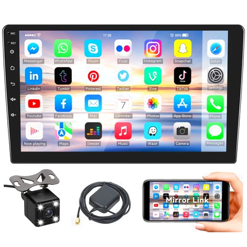 Liehuzhekeji 10.1Inch 2.5D HD Double Din Car Stereo Radio Receiver, Android Touch Screen MP5 Multimedia, Support GPS Navigation Bluetooth FM Radio+4 Led Lights Rear View Camera&Dual Mirror Link