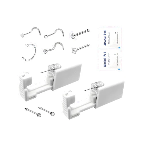 SLVIEKAE 2 Pcs Nose Piercing Kit, Portable Nose Piercing Tools with Free Nose Rings, Nose Stud Piercing Gun for Cartilage Helix Piercing (10 Pack)