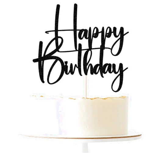 Gtseryeio Happy Birthday Cake Topper,black Glitter Cake Pick Bunting Decor for Anniversary Birthday Party Cake Decorations Supplies