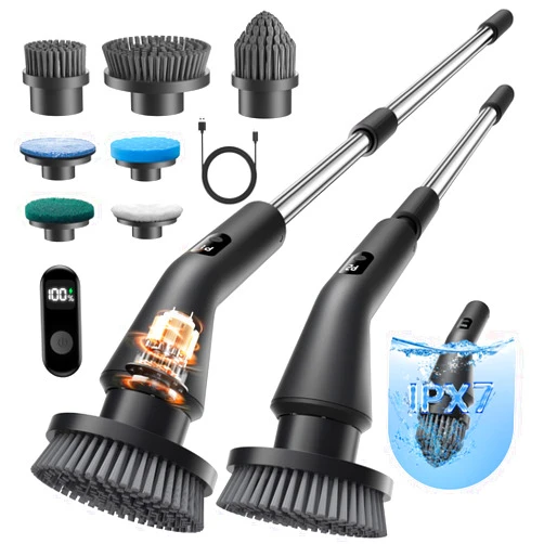 Leebein Electric Spin Scrubber, 2026 Upgraded Cordless Cleaning Brush Bathroom Scrubber, IPX7 Waterproof Electric Scrubber with 7 Brush Heads, Extendable Long Handle Power Scrubber for Bathtub Floor